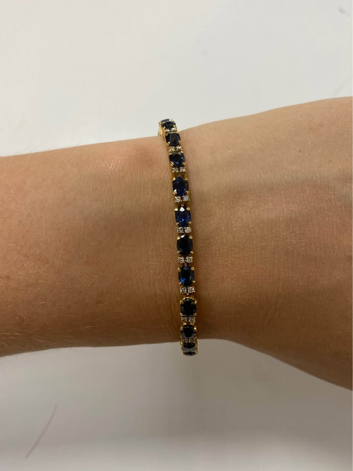 18ct gold diamond and sapphire tennis bracelet - Sakakini Jewellers Horsham