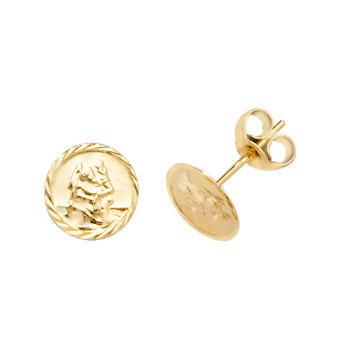 9ct Gold St Christopher Studs - Sakakini Jewellers Horsham