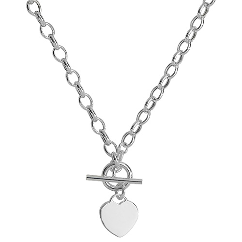 Silver T-Bar Heart Charm Necklet - Sakakini Jewellers Horsham