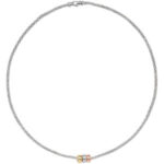Silver Rhodium Plated Tricolour Gold Plated Rings Mesh Necklet - Sakakini Jewellers Horsham