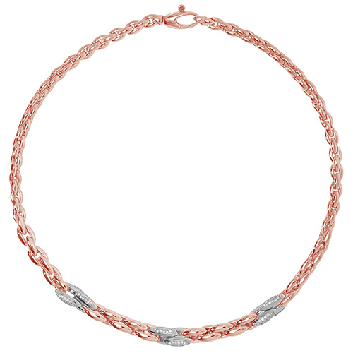 Silver Rose Gold Plated Cz Oval Linked Necklet - Sakakini Jewellers Horsham