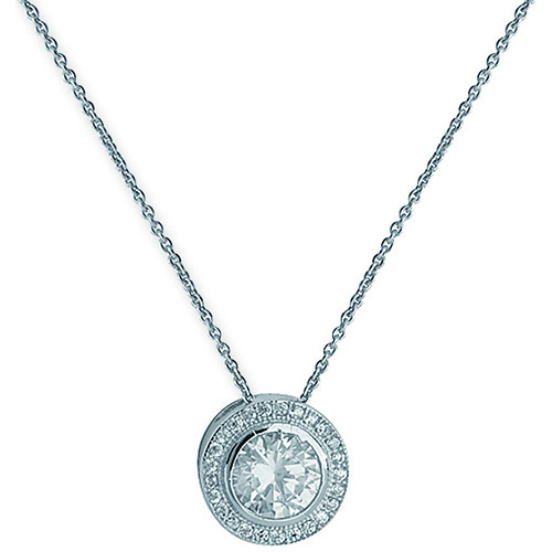 Silver Rhodium Plated Round Halo Cz Necklet - Sakakini Jewellers Horsham
