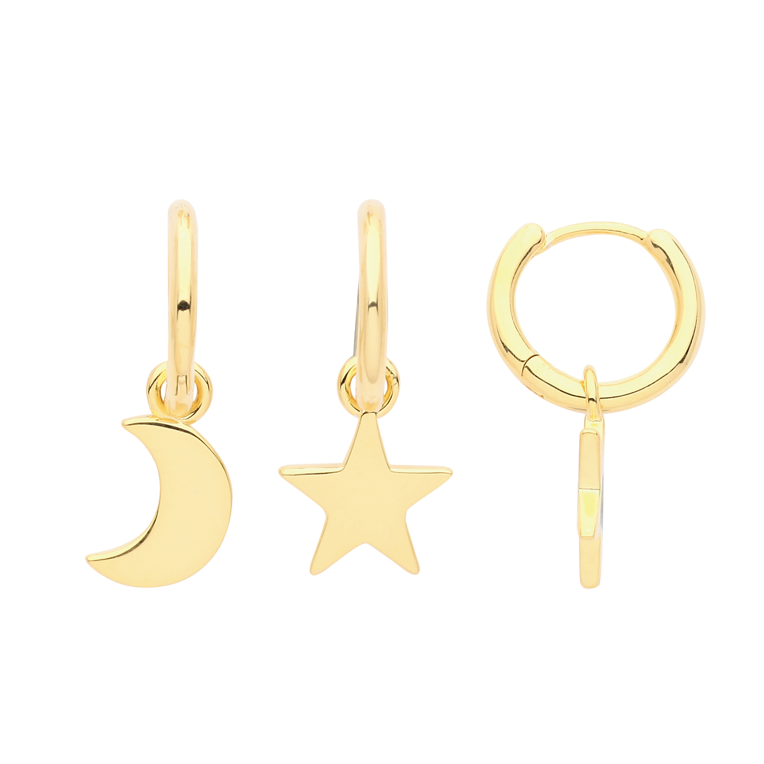 Silver Yellow Gold Plated Moon and Star Charms on Hoop - Sakakini Jewellers Horsham