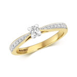 Diamond Solitaire with Grain Set Shoulders Engagement Ring in 9ct Gold - Sakakini Jewellers Horsham