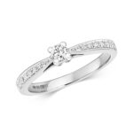 Diamond Solitaire with Grain Set Shoulders Engagement Ring in 9ct White Gold - Sakakini Jewellers Horsham