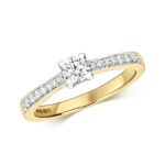 Diamond Solitaire with Grain Set Shoulders Engagement Ring in 9ct Gold - Sakakini Jewellers Horsham