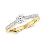 Diamond Solitaire with Grain Set Shoulders Engagement Ring in 9ct Gold - Sakakini Jewellers Horsham