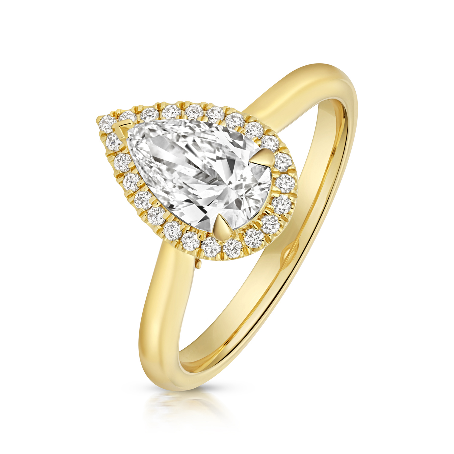 Lab Grown Certified Pearl Halo Pendant in 18ct Gold – Pear-Shaped, Plain Shoulders - Sakakini Jewellers Horsham