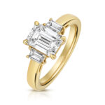 Certified Lab Grown Emerald Cut & Trapezoid Diamond Engagement Ring in 18ct Gold - Sakakini Jewellers Horsham