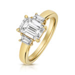 Certified Lab Grown Emerald Cut & Trapezoid Diamond Engagement Ring in 18ct Gold - Sakakini Jewellers Horsham
