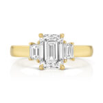 Certified Lab Grown Emerald Cut & Trapezoid Diamond Engagement Ring in 18ct Gold - Sakakini Jewellers Horsham