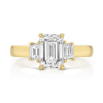 Certified Lab Grown Emerald Cut & Trapezoid Diamond Engagement Ring in 18ct Gold - Sakakini Jewellers Horsham
