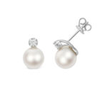 Lab Grown Diamond and Fresh Water Pearl Earrings in Silver (2.63g) - Sakakini Jewellers Horsham
