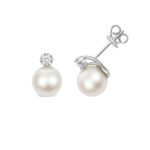 Lab Grown Diamond and Fresh Water Pearl Earrings in Silver (2.63g) - Sakakini Jewellers Horsham